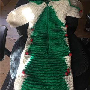 Vintage hand-crocheted baby bunting with hood.